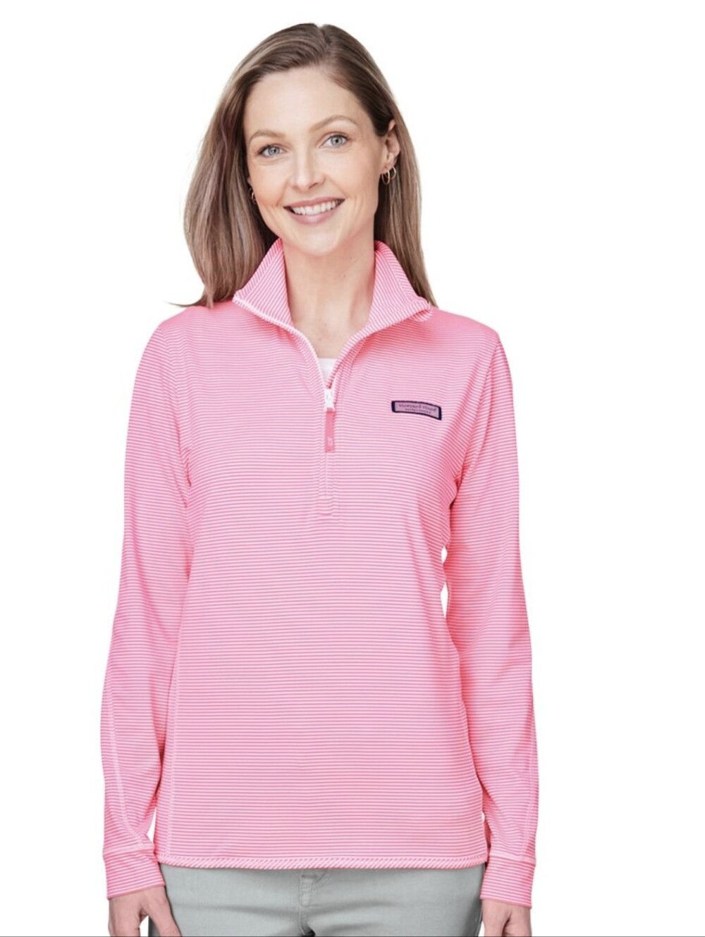 Vineyard Vines Pink Microstripe Sankaty Half-Zip Pullover